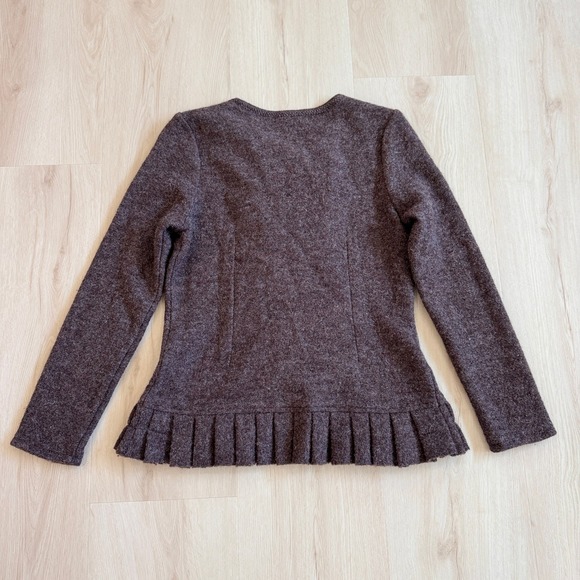 Marisa Christina Wool Boiled Knit Ruffle Trim Brown Cardigan Sweater Women S - Picture 4 of 12